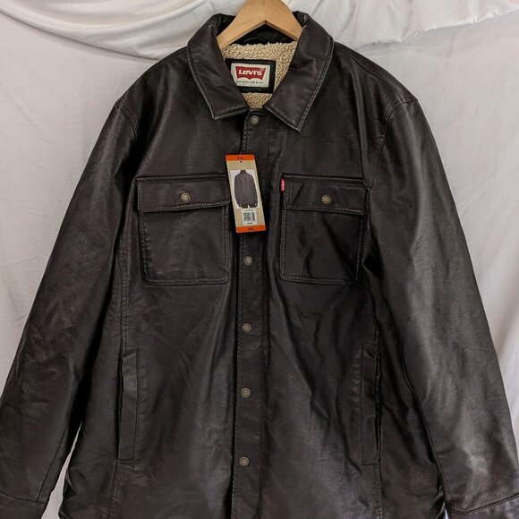 Levi's Men's Faux Leather Sherpa Lined Jacket XXL Dark Brown - Picture 1 of 11